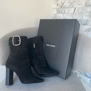 Ysl suede heeled boots with buckle